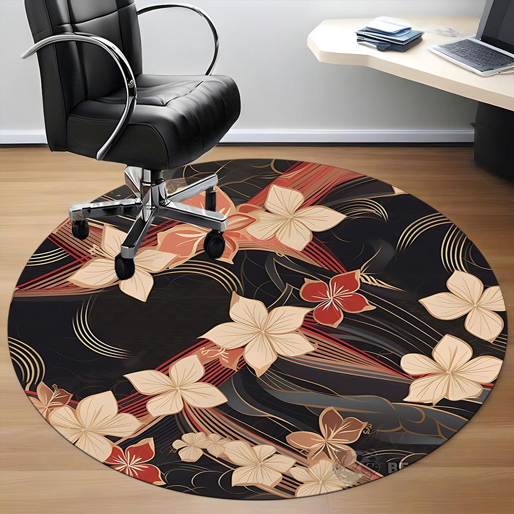 1pc Floral Pattern Office Round Rug, Non-slip, Soft and Durable Office Rug for Interior Decoration, Perfect for Office,Decoration yy260204086