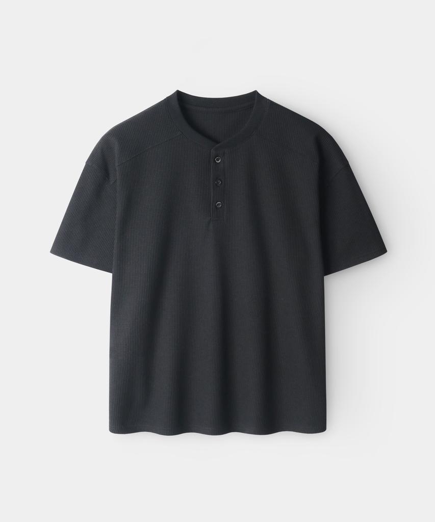 INDUST Cut-Line Waffle Henley Neck Short Sleeve T-Shirt_3Color
