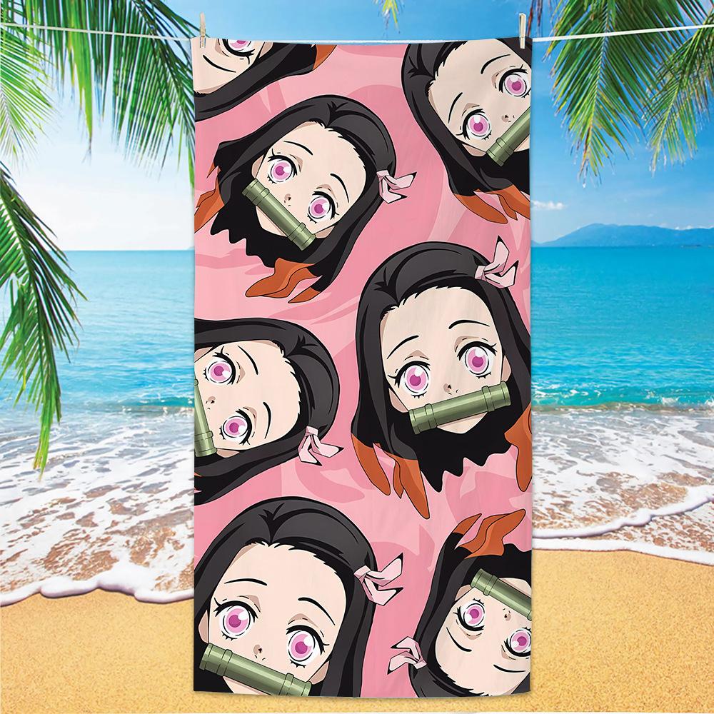 D-Demon Slayer Plážové osušky Pro děti Personalizované osušky na koupání Dárek na dovolenou k bazénu Pikniková osuška Rychleschnoucí Osušky na párty 70x140cm