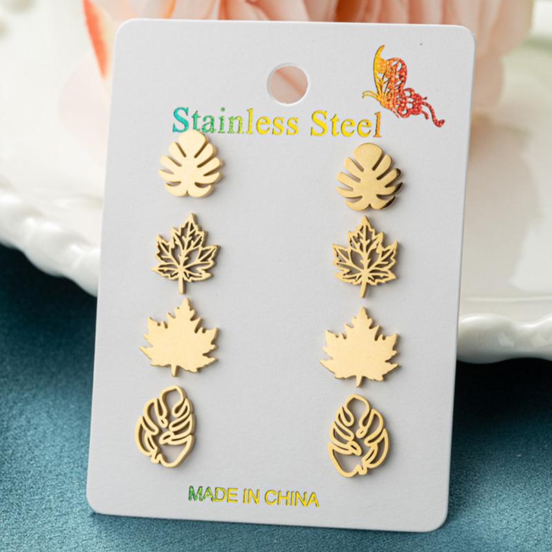 4Pairs/Lot Fashion Stainless Steel Star Moon Stud Earrings Sets for Women Small Flower Porker Dog Earings Jewelry Gift