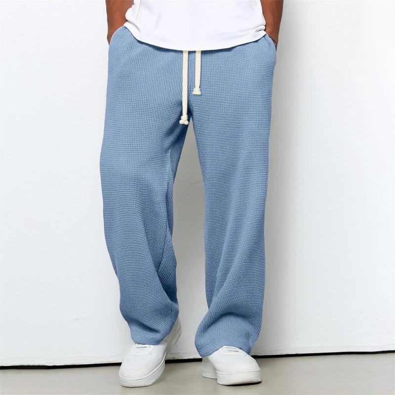 Mens Loose Waffle Knit Wide Leg Jogger Pants Casual Stretch Trousers Daily Wear