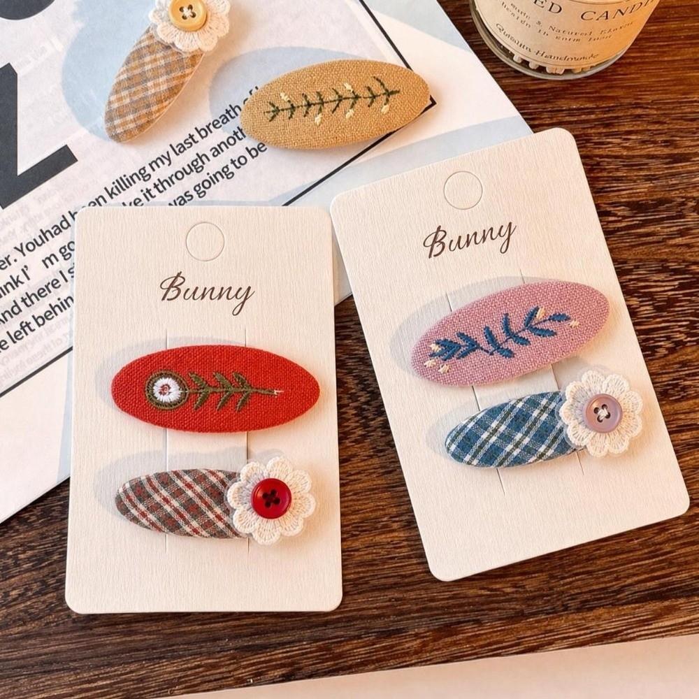 2pcs Set Embroidery Design BB Hair Clips Plaid Pattern Girls Fringe Clips Bangs Clip for Baby Girl