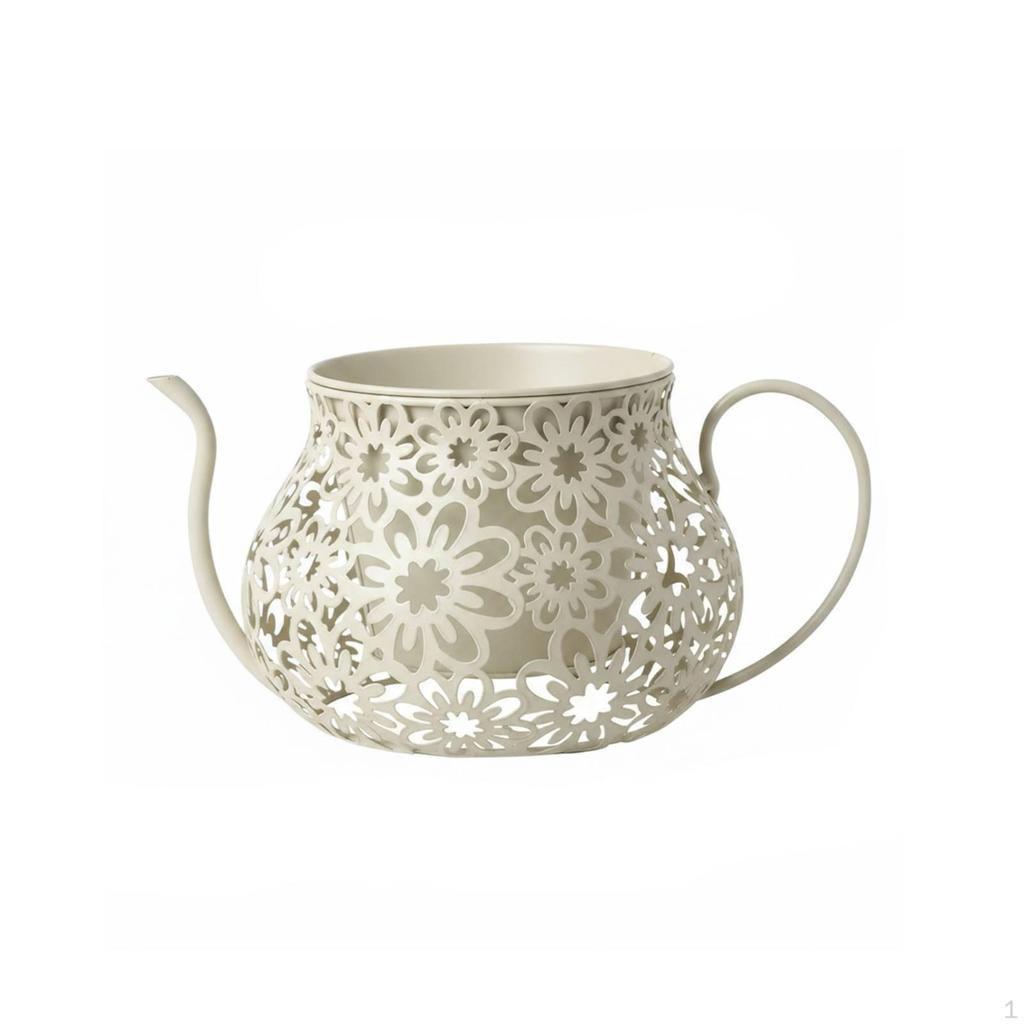 Metal Planter with Saucer Wrought Iron Look Decorative Flower Pot Vintage Style for Gardeners,