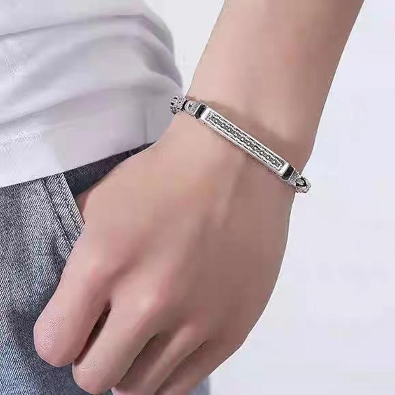 Vintage Silver-plated Peace Back Pattern Men's Bracelet Personality Trend Domineering Single Essence Vintage Gift