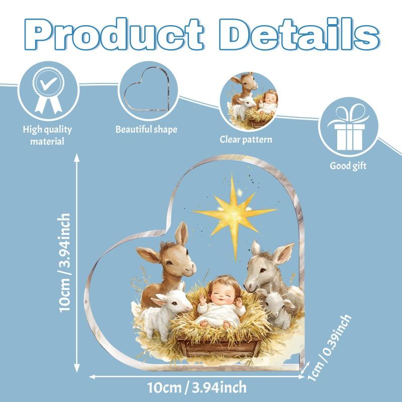 2D Fla "Nativity Scene" Heart-Shaped Acrylic Decoration Plaque, Golden Star Design, Suitable for Wall Decoration, Porch, Room, Villa, Accents Home, Ha