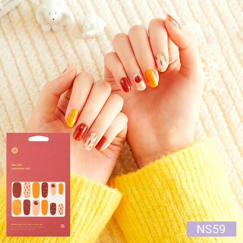 Warm-Tone Nail Stickers 24pcs | Self-Adhesive Strips, Caramel&Plaid Mix, Quick 5-Min Manicure