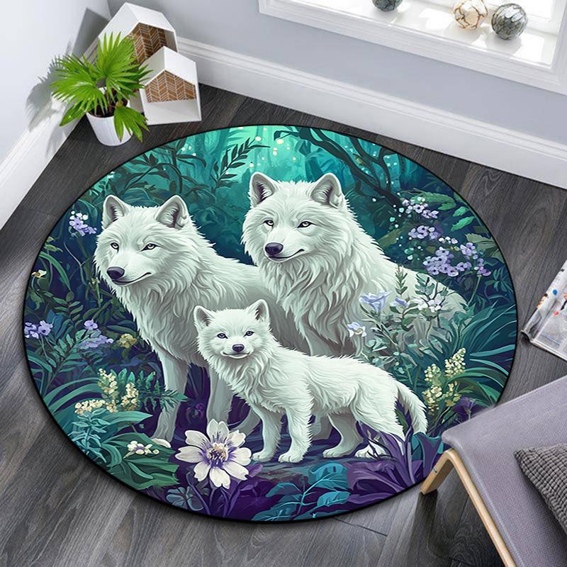 

Wolf Family Round Area Rug,Carpet Rug for Living Room Bedroom Sofa Playroom Decor,Non-slip Floor Mat 80cmx80cm
