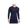 Nike Einfarbig Logo-Print Slim Fit Rundhalsausschnitt Langarm T-Shirt Herren Tops Dunkelblau FB7920-451