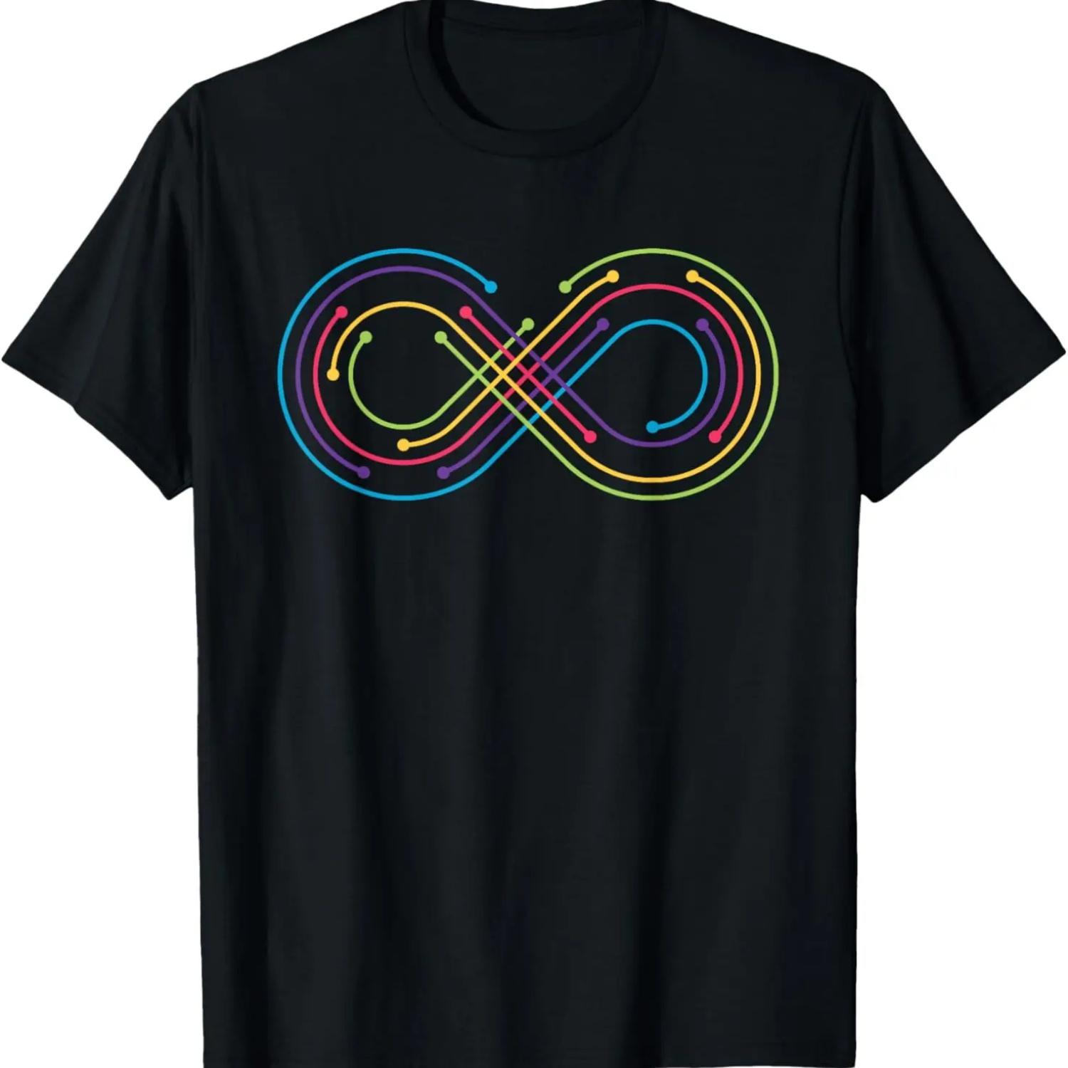 Rainbow Infinity Symbol Pride Autism Awareness Neurodiverse T-Shirt S чёрный