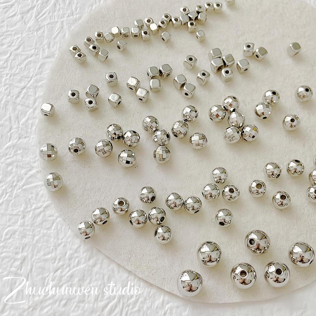 20 Acrylic Silver Square-Round Spacer Beads for DIY Beading and Accessories