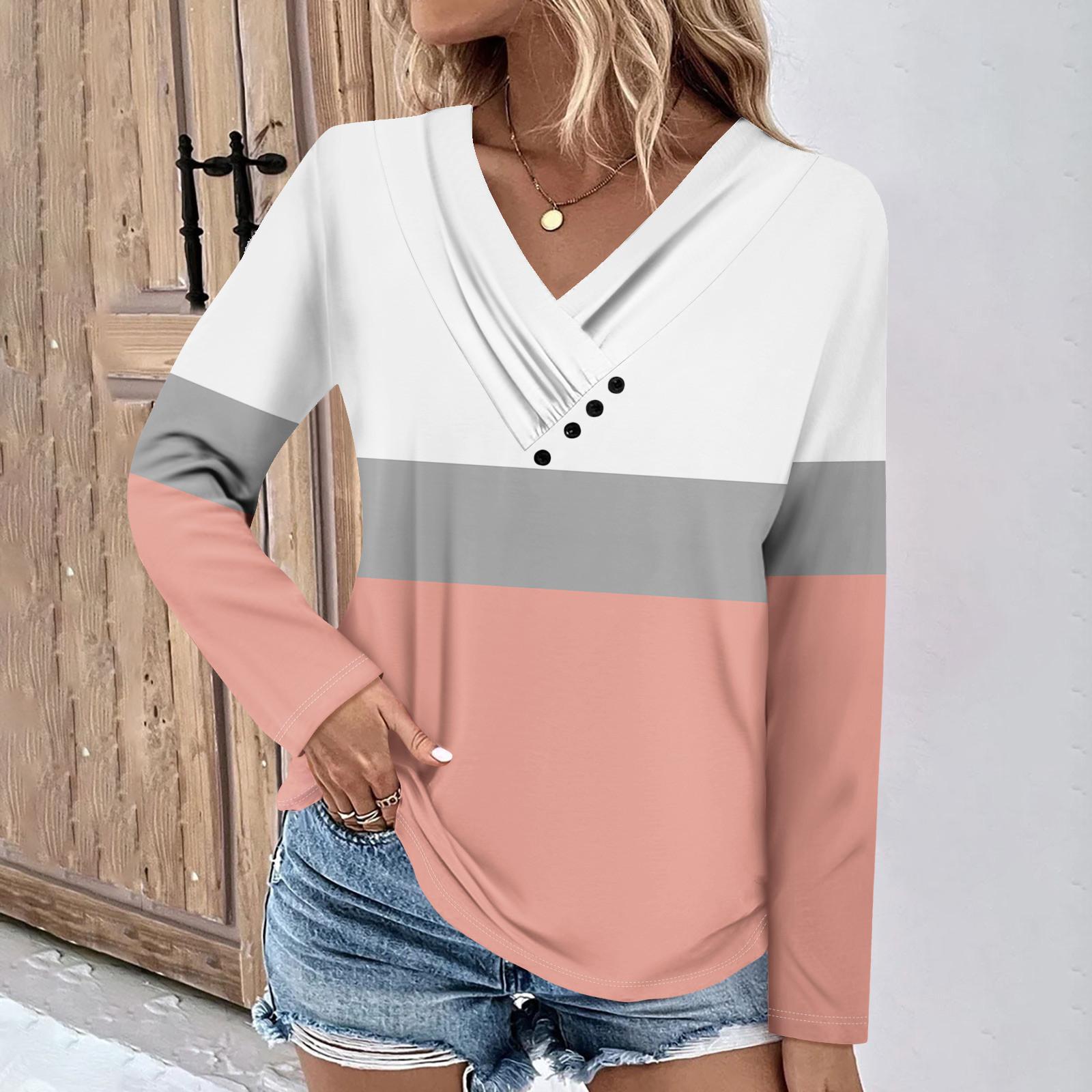 

Блузки с длинным рукавом для женщин, повседневная рубашка с v-образным вырезом на пуговицах, блузка с принтом, топы, свободная посадка, осенняя рубашка, топ XL