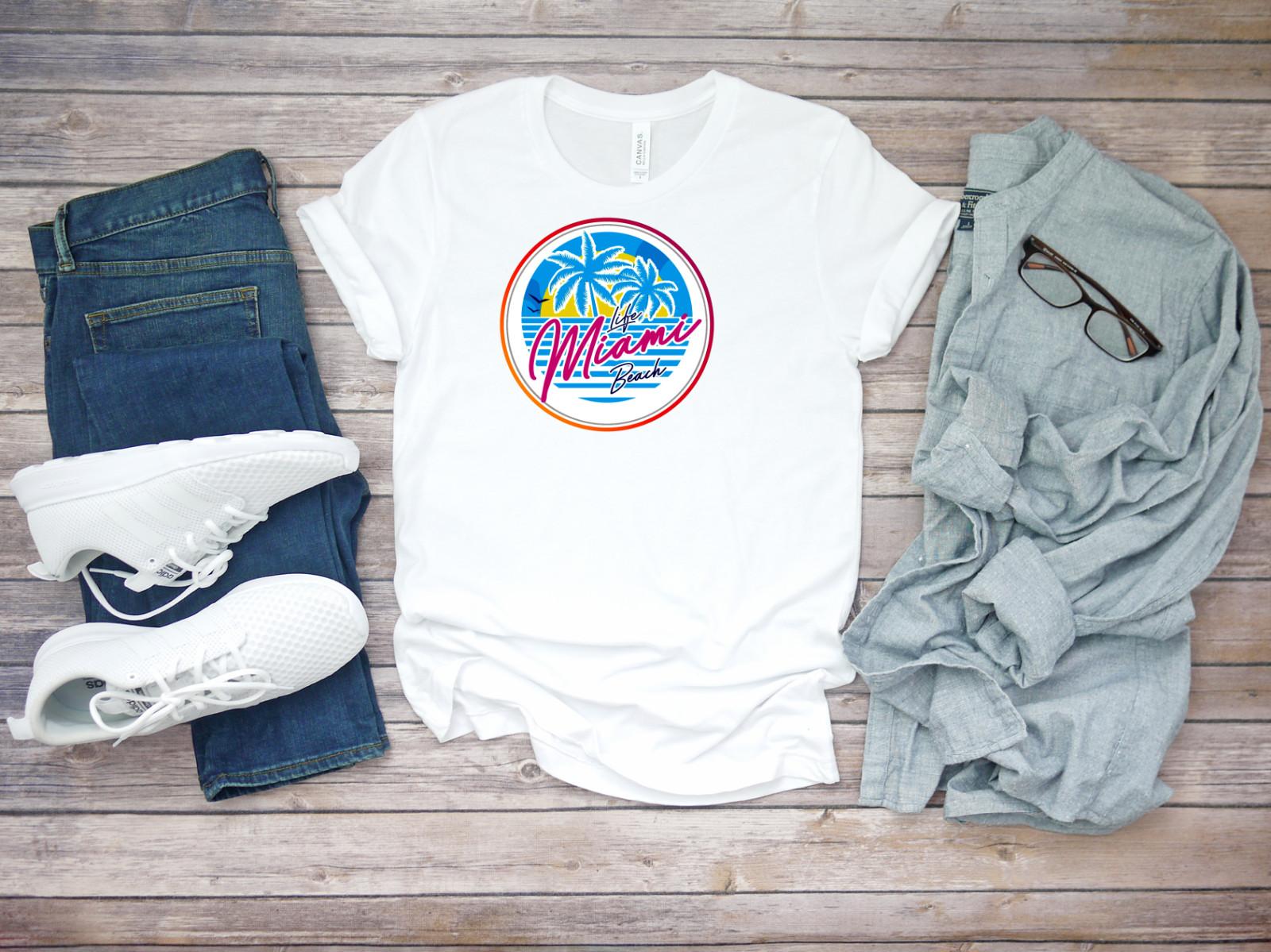 Miami Beach Logo Short Sleeve White Men T-shirt K596 XL