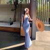 Real shot lace suspender dress women's 2026 retro new sexy tube top long dress vacation style skirt