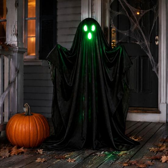 Lawn Ghost Decorations Halloween Light Up Decoration, Lighted Spooky with String Light, Standing Black for Outdoor Garden Yard Porch Decor