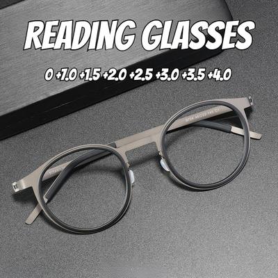 Neutral Retro Ultra-Light Round Frame Farsighted Glasses Fashionable High-Definition Blue Light Blocking Reading Glasses +4.0