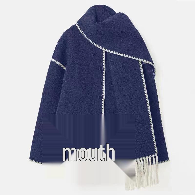 2023 Autumn/Winter Women's Wool Coat with Scarf & Tassels - European & American Style, Thick & Loose.