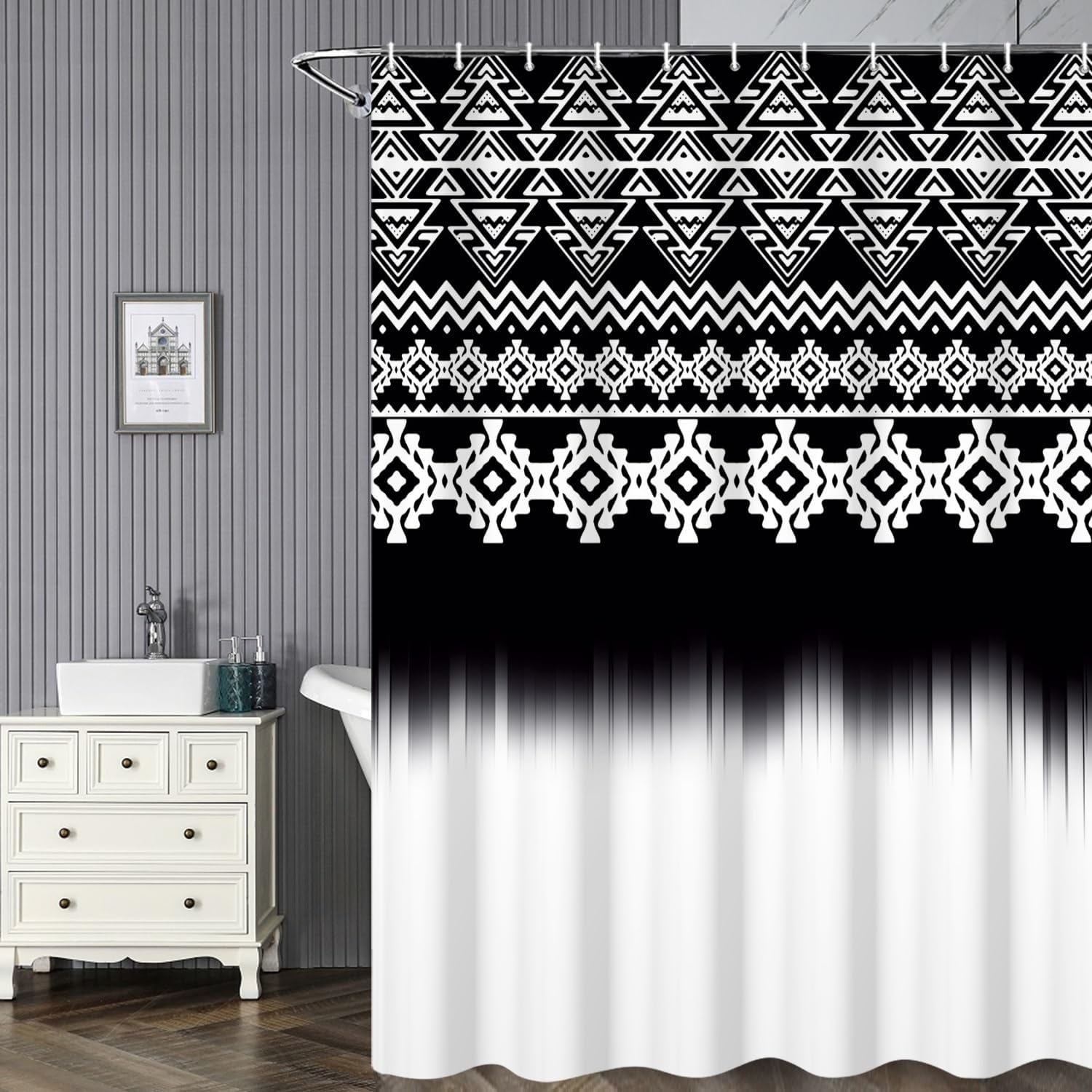 

Black White Tribal Shower Curtain Geometric Pattern Bathroom Decor Aztec Design Modern Art Boho Style Bath Accessory Home Decor W60H190(CM)-1 Pcs