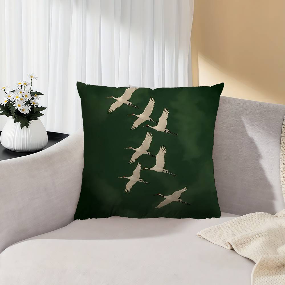 Sage Green Cranes Cushion Cover Pillowcase Upholstery Sofa Throw Pillow Home Decor Pillowcas