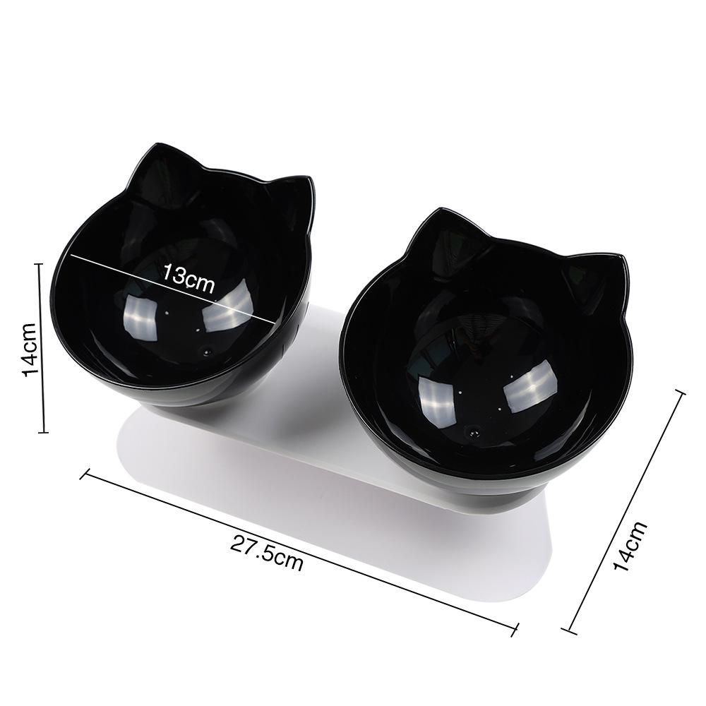 Non-Slip Double Cat Bowl with Elevated Design and Cat Ear Shaped for Pet Food