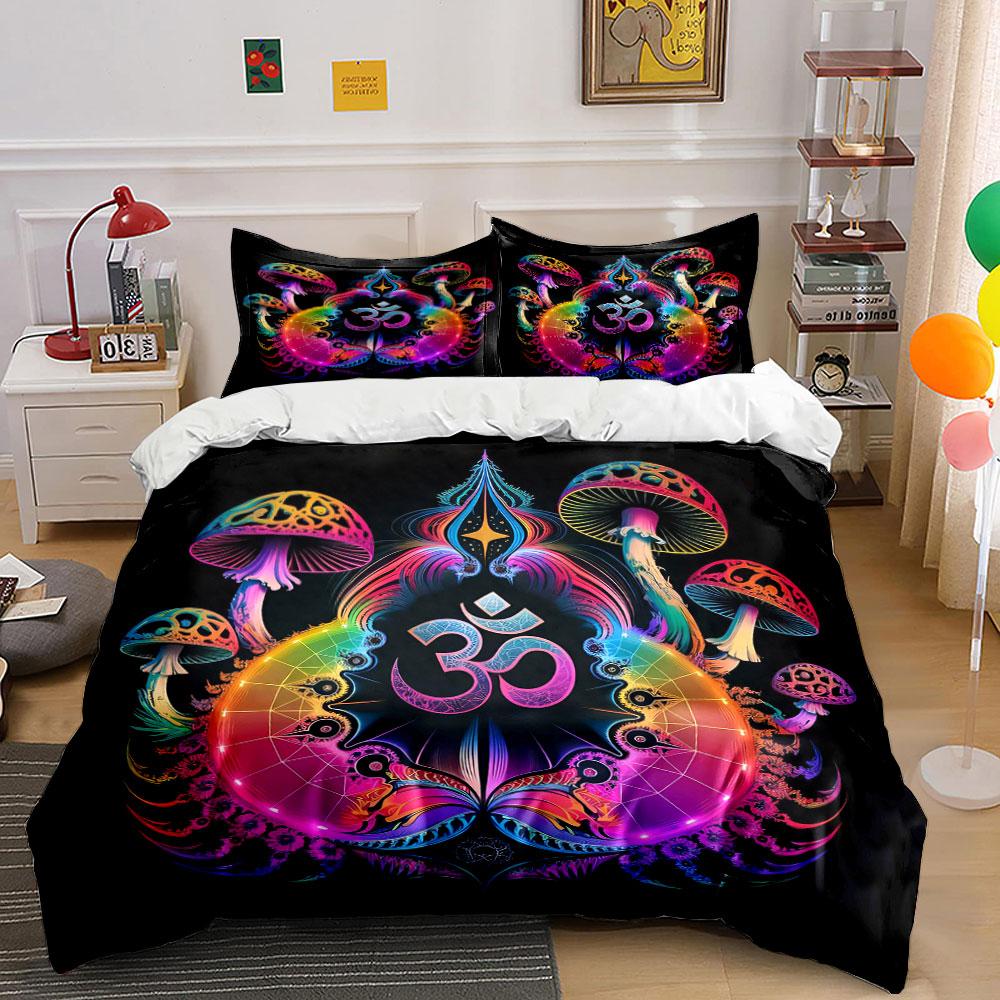 Psychedelische Kunst Meditations-Dekorations-Set Weiches hautfreundliches Bettwäsche-Set Enthält 1 Bettbezug und 2 Kissenbezüge Geschenk