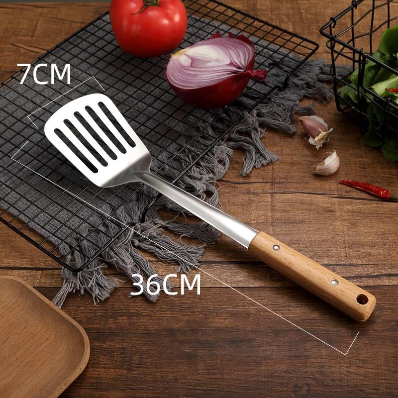 Wooden Handle Wok Spatula 304 Stainless steel spatula cooking Utensils spoon long handle Large Size turner Fried Steak Shovel