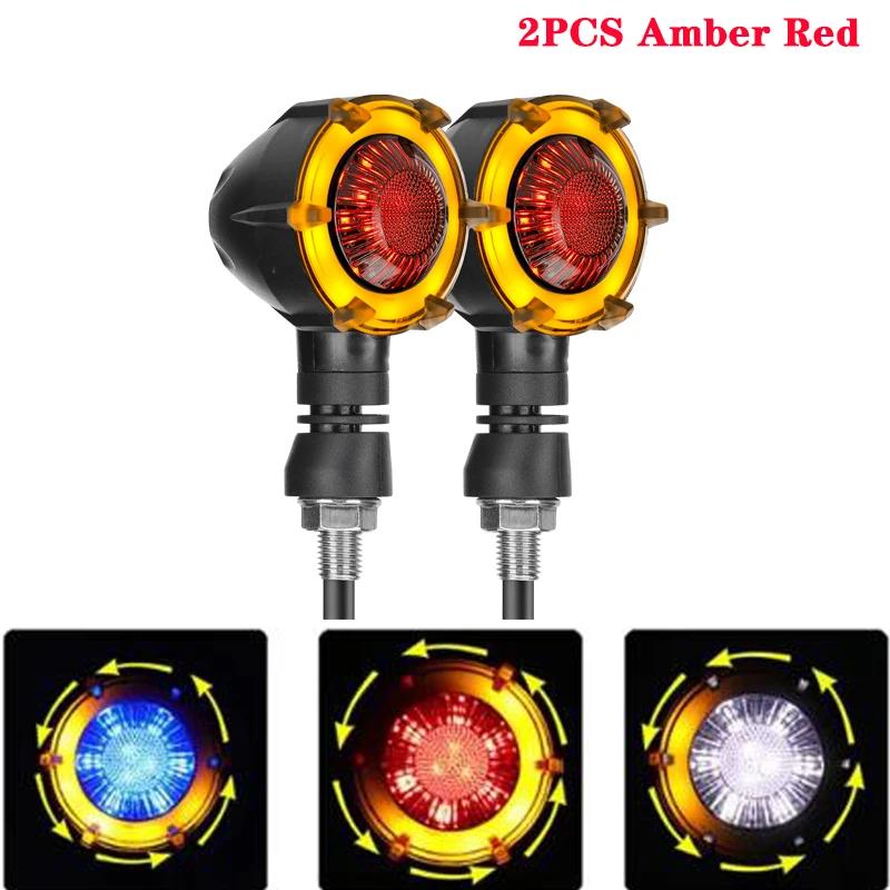 Motorcycle LED Turn Signal Lamp Sequential Flowing Flash Indicator Lights 12V 10mm Retro Dual-color Rotate LED Turn Signal Light