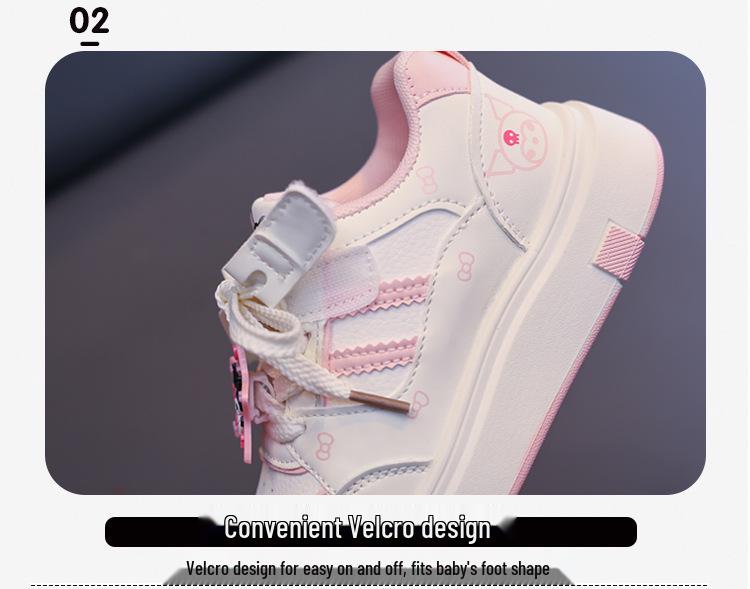2026 Spring Girls' Skate Shoes - Cute Korean Style, Fashionable Cartoon White Sneakers, Breathable, Lightweight, Casual.