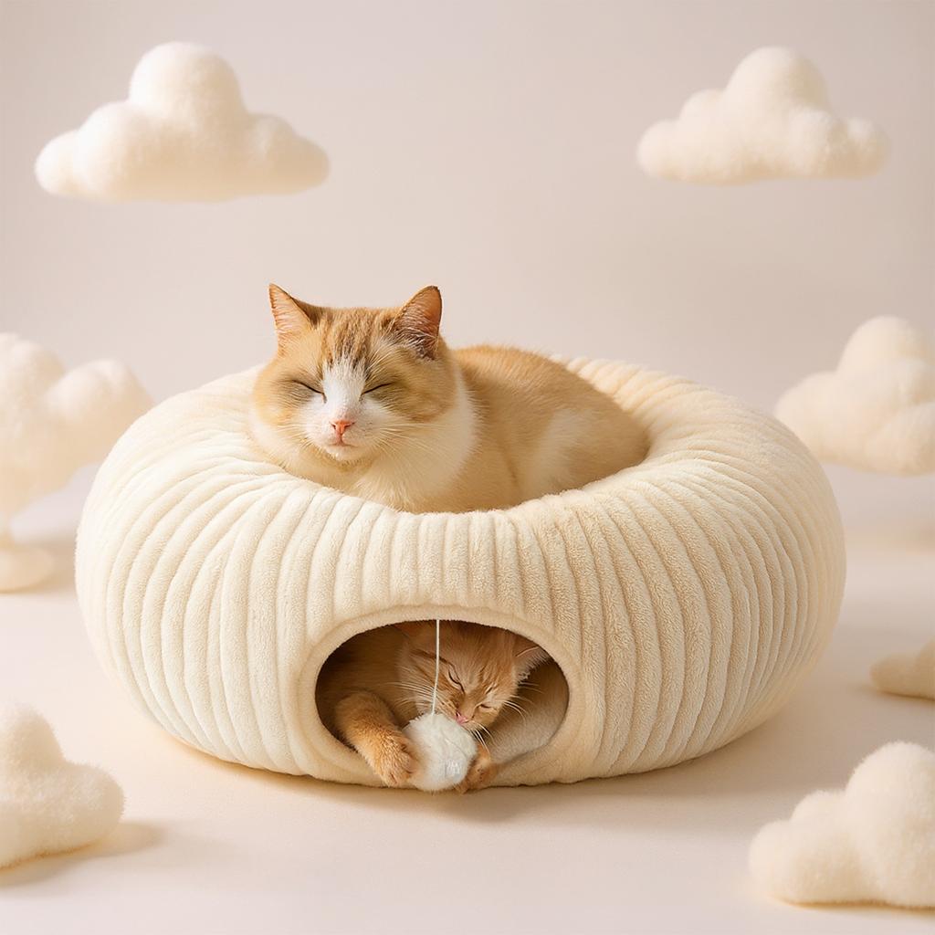 Cat Tunnel Bed with Washable Removable Cover Anti Slip Bottom  Collapsible Play Tunnel for Indoor Cats  for Kitten Puppy