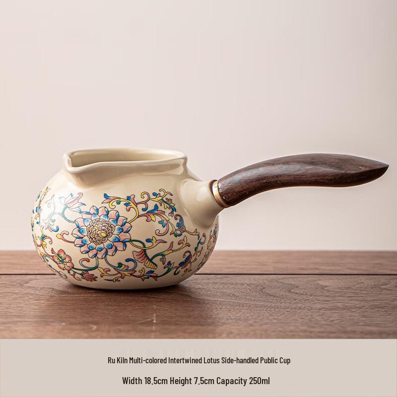 Ru Kiln Colorful Lotus Side-Handle Fairness Cup