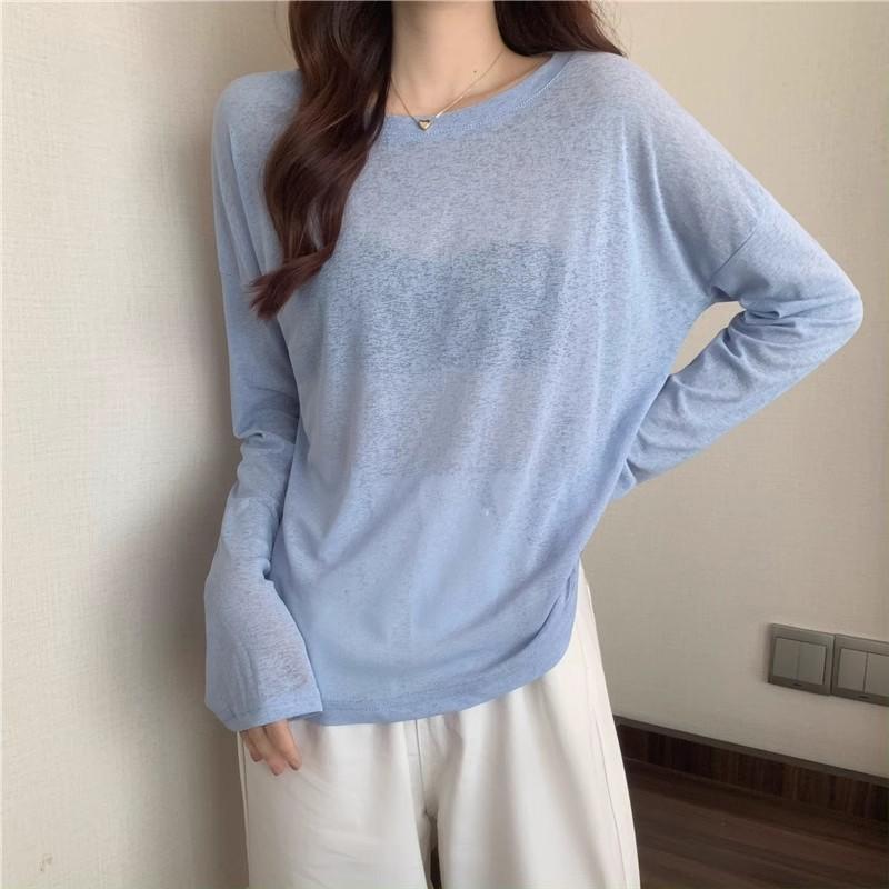 Chiffon Shirt Sunscreen Clothing Women's Summer Thin Loose Pullover Ice Silk Knitted Air-conditioning Mesh Blouse Clothing