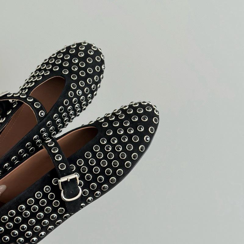 Migua Suede Crystal Mary Jane Flats with Rivets