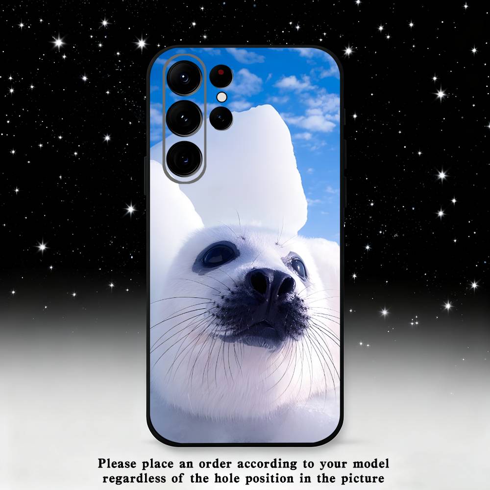 Cute Animal Seal Phone Case For Samsung S25,S24 Ultra,S20,S30 plus,S22 plus,S23,S30 Ultra 5G Silicone Black Shell