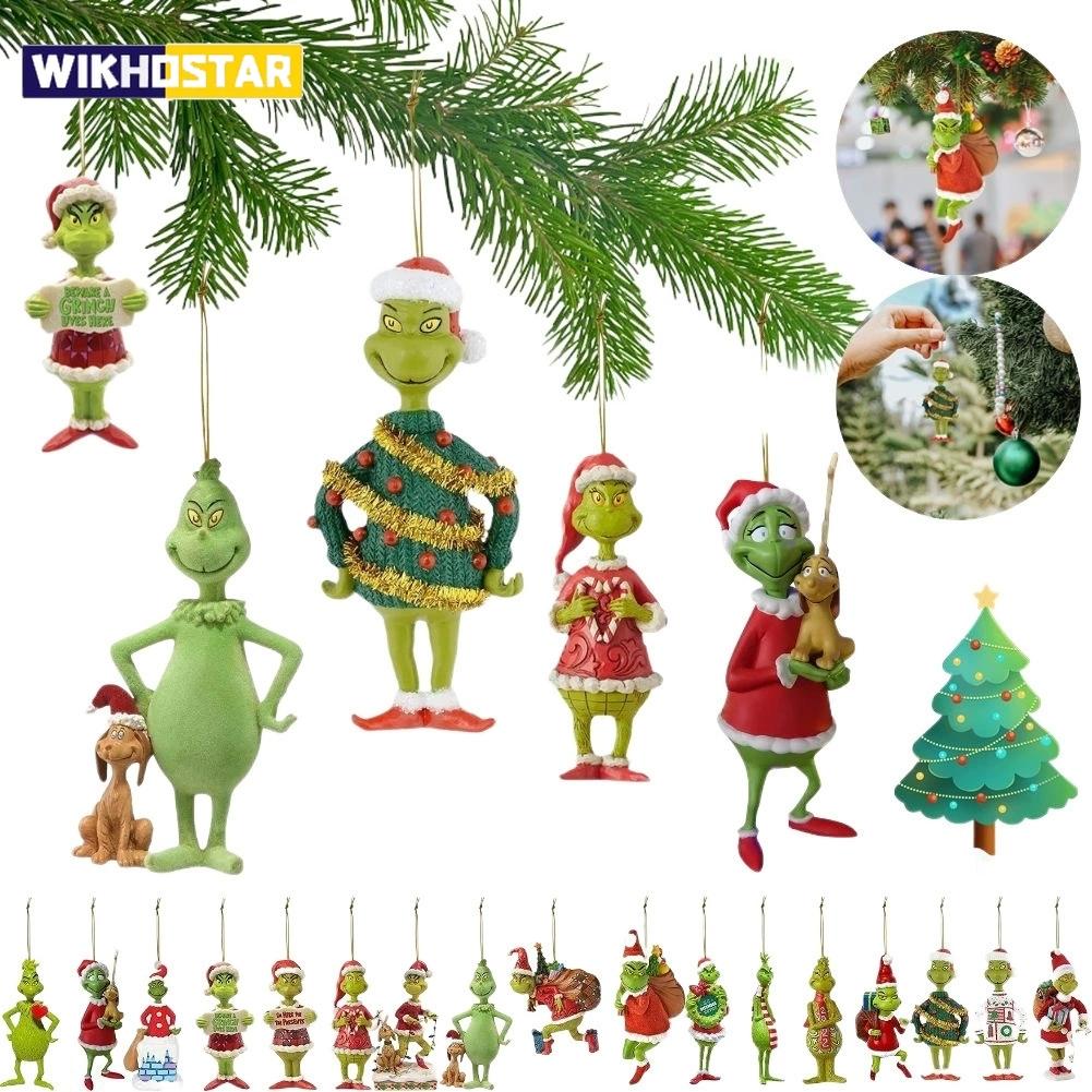 18 stk 2D Akryl Juletre Grønne Monstre Pynt Søte Grønne Monstre Juletre Anheng Jul Tegneseriepynt