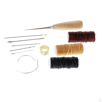 12 Pieces Basic Hand Stitching Leathercraft Set Curved Waxed Thread Thimble for Leather Upholstery