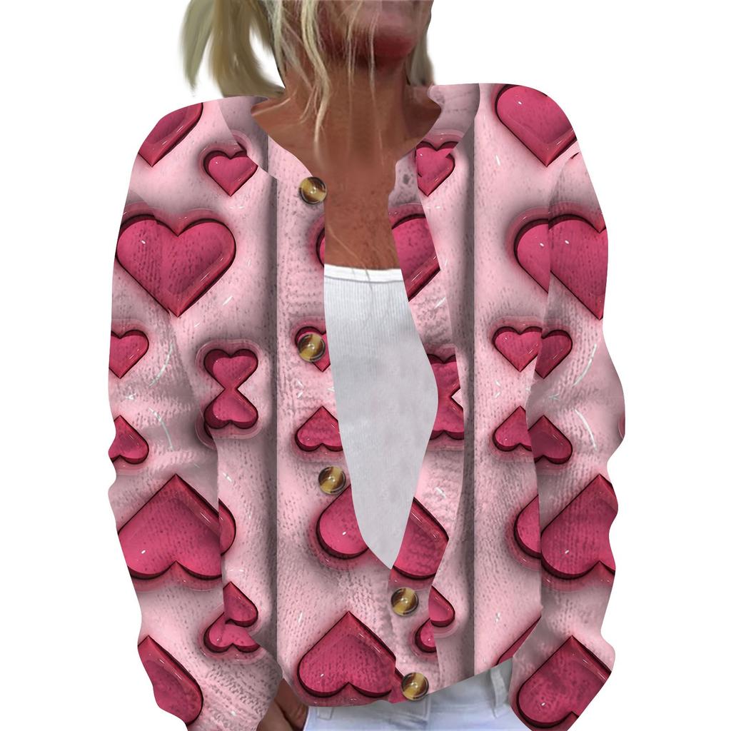 Dame Casual Mote Trykket Langermet Topp Cardigan Knappejakke