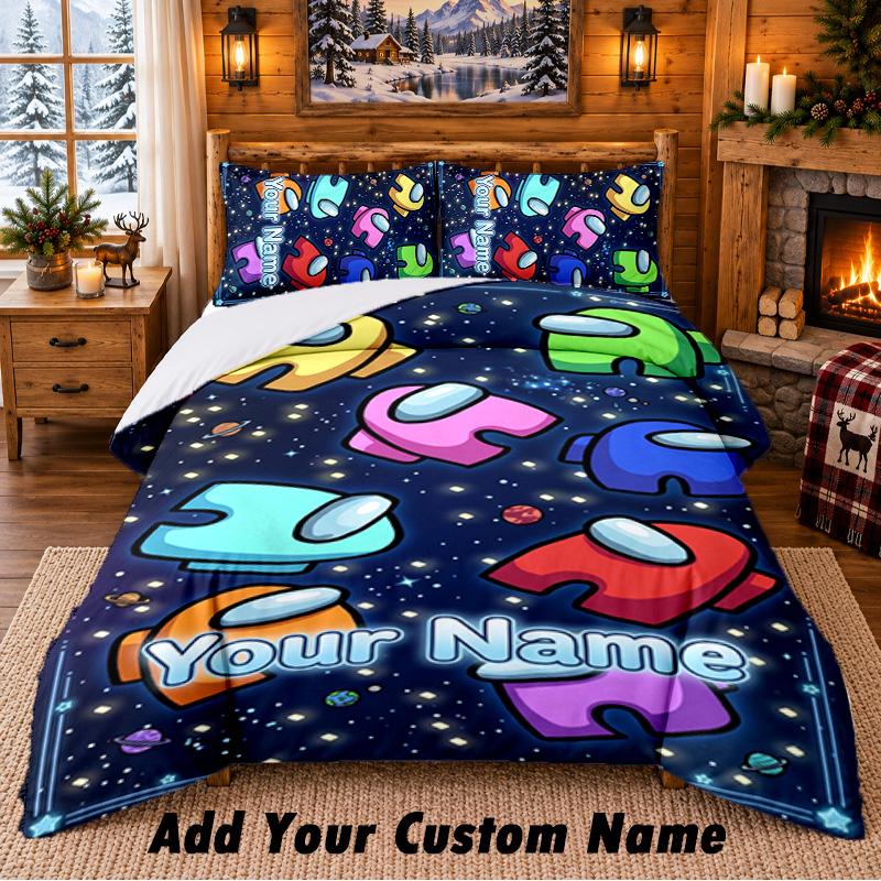 Among Us Custom Name 3Pcs Bedding Set 1 Bed Sheet 2 Pillowcases Bedroom Home Decor