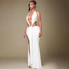 European & American Women's Spring Halter Sleeveless Deep V Backless Ribbon Long Dress