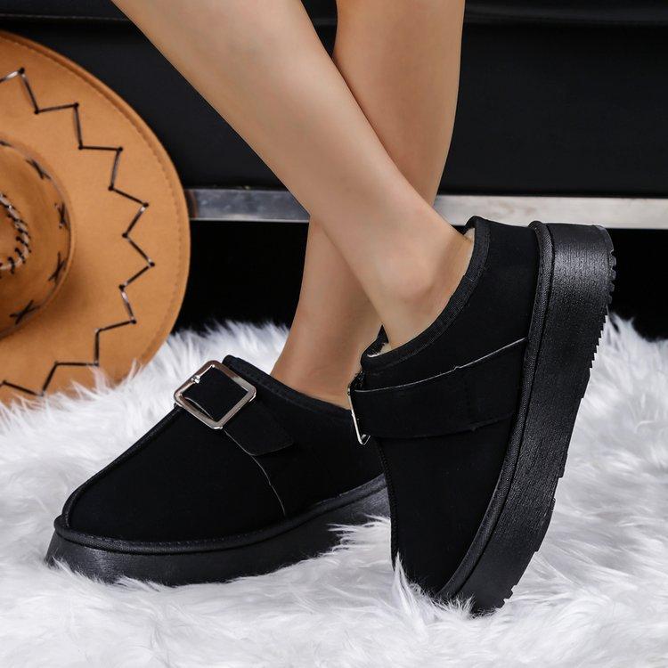 Women Winter Large Size Round Toe Thick Sole Snow Boots Casual Short Tube Thick Velvet Warm Cotton Shoes Solid Color 36-41