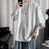 Sommar stor stor lös rund rygg [foveitaa] kläder, herr t-shirts, 3/4 ärmar, enfärgad, storlek, silhuett, sommar, passform, krage, mjuk, bekväm,