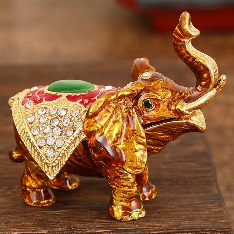 Mini Jewelry Storage Box Inlaid Gem Organizer Enameled Elephant Alloy Earrings Ring Holder Storage Jar Unique Festival Gift