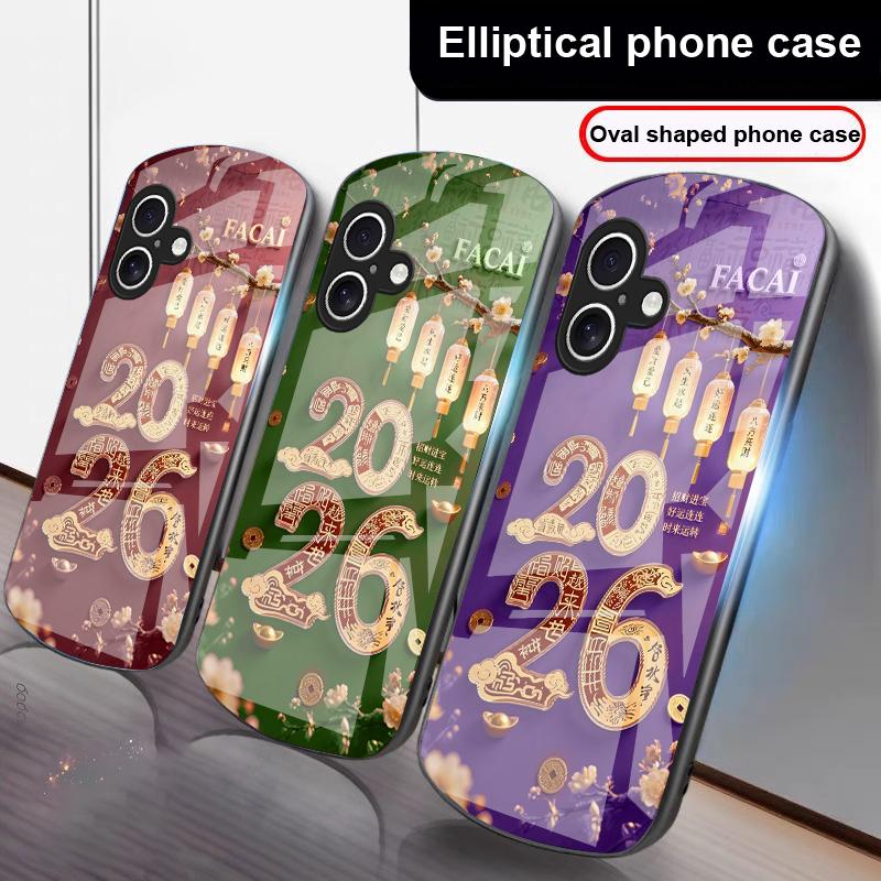 Happy New Year, 2026 For iPhone 17 16 15 14 13 Plus 12 mini 11 Pro Max XR Xs Max X 7 8 6S 22 20 Elliptical glass phone case