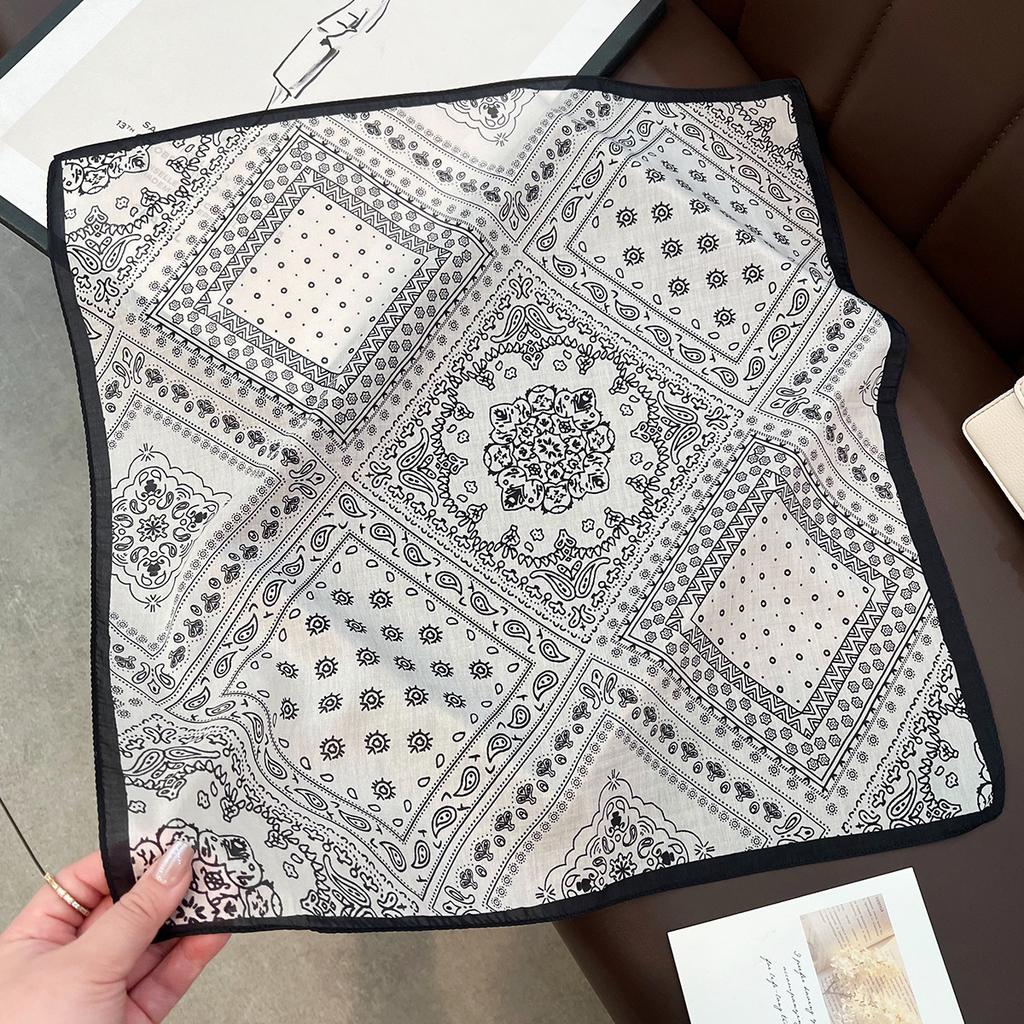 Summer New Black and White Simple Foreign Style Small Square Scarf Women's Silk Cotton Silk Scarf Decorative Scarf High-end Fashion Small Scarf