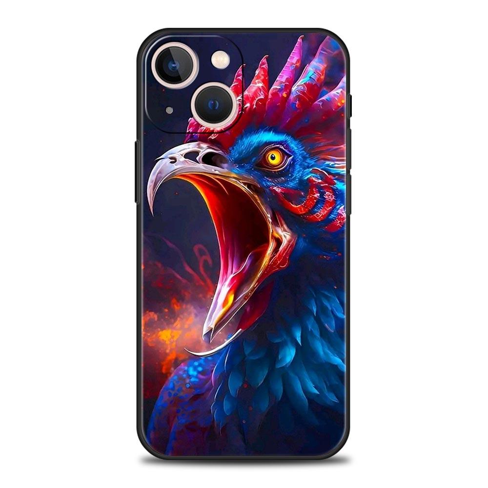 Cock Rooster Chicken Phone Case For iPhone 17 16 15 Pro Max 11 12 13 14 7 8 Plus SE 2020 X XR XS Cover Soft Black