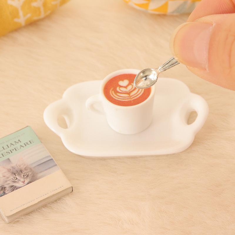3Pcs/Set 1:12 Dollhouse Miniature Simulation Coffee Cup Spoon Tray Coffee Tray Living Scene Model Kitchen Tableware Decor Toys