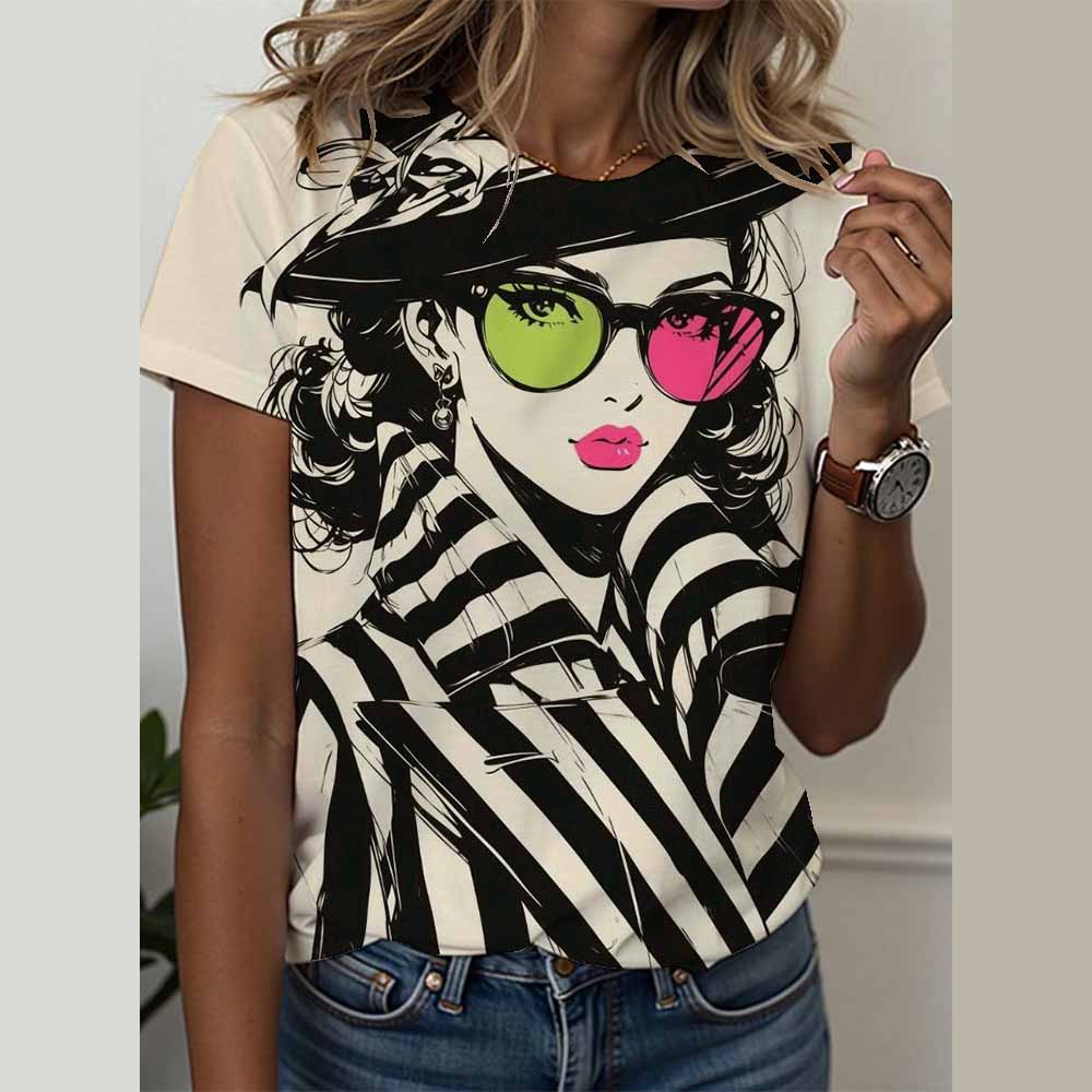 

Модные женские футболки Смешные топы с 3D-принтом Футболка с коротким рукавом Летняя Каваии Африка Графические футболки 6XL