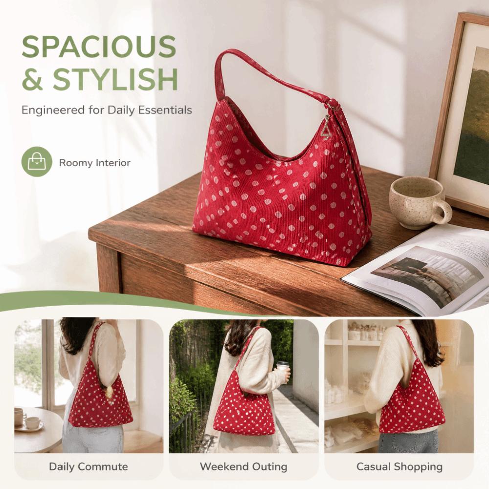 Casual Polka Dot Shoulder Bag Large Capacity Handbag Fashion Canvas Tote Bag Shopping