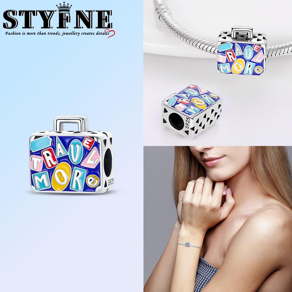 Copper Fashion Colorful Travel Luggage Charms Beads Fit Original Bracelets Diy Anniversary Jewelry For Wome