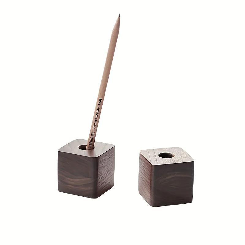 1pc Nordic Walnut Decoration Wall Solid Wood Pen Holder Living Room Study Desk Creative Log Storage Pen Holder