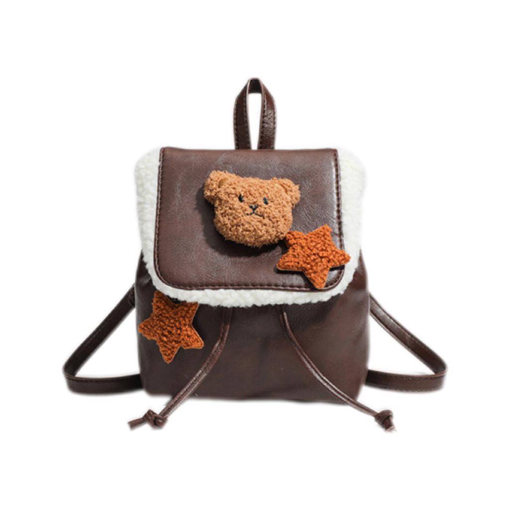 Plush Teddy Bear Printed Brown Backpack Outdoor Cute Casual Fashion Handbag