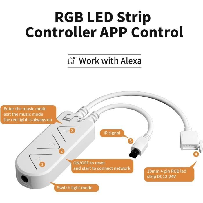 Contrôleur led rgb - pautix - wifi - contrôle vocal alexa - 16 millions de couleurs - minuterie